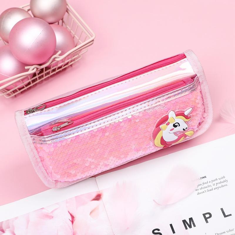 Korean minimalist canvas unicorn pencil case, a girl's fresh and portable large-capacity stationery bag, student pencil case undefined