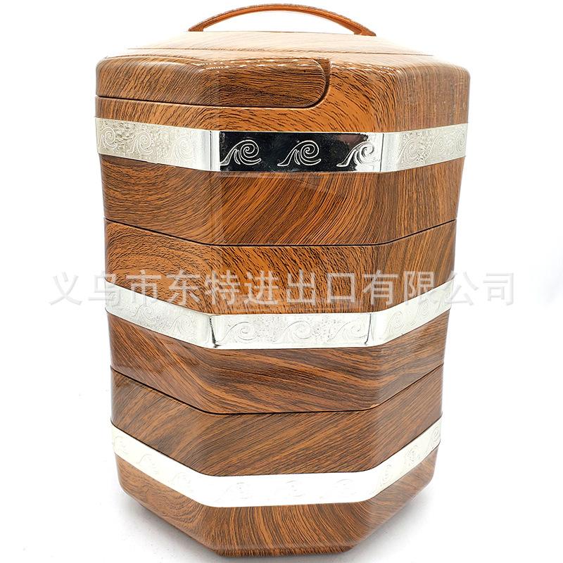 Stainless steel Japanese octagonal multi-layer bento box, wood-grain hand-held picnic lunch box, multi-purpose food grid gift lunch box