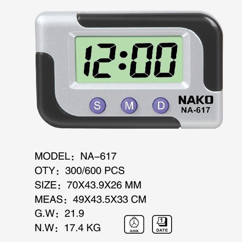 Manufacturers directly supply NAKO NA-617 car electronic clock mini electronic clock small alarm stopwatch