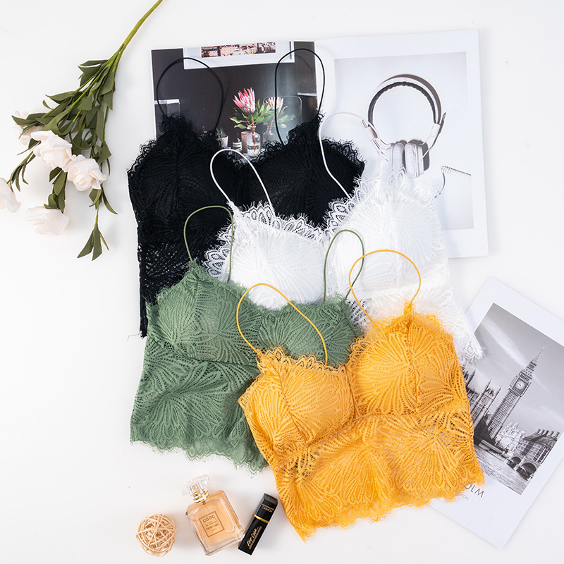 Summer new collection: Slim shoulder strap, eyelash, lace, beautiful back wrap, no steel ring, chest pad, base layer, halter top, women's strapless top details Picture
