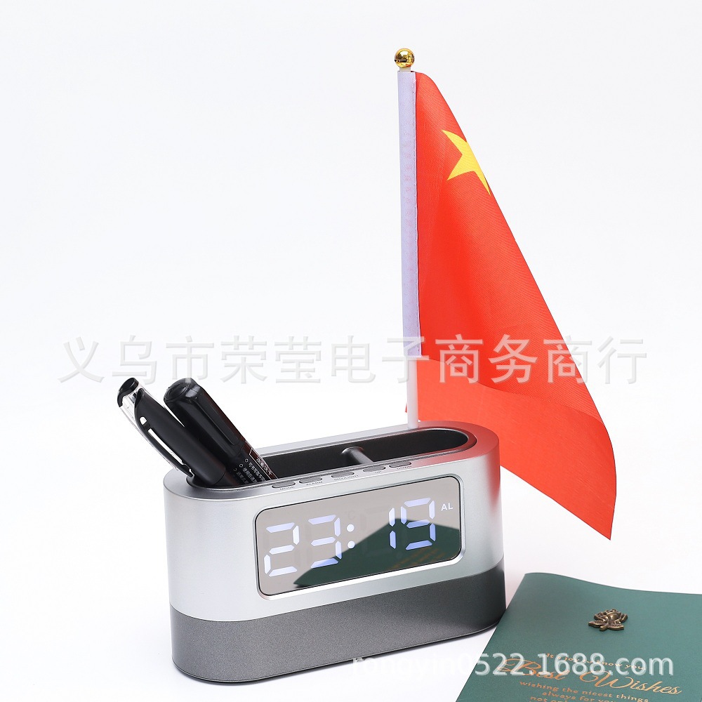 NA-038 LED Perpetual calendar pen holder Students LED digital electronic alarm clock Learn silent luminous pen holder Creative pen holder clock LCD Electronic clock Digital office stationery gifts thumbnail