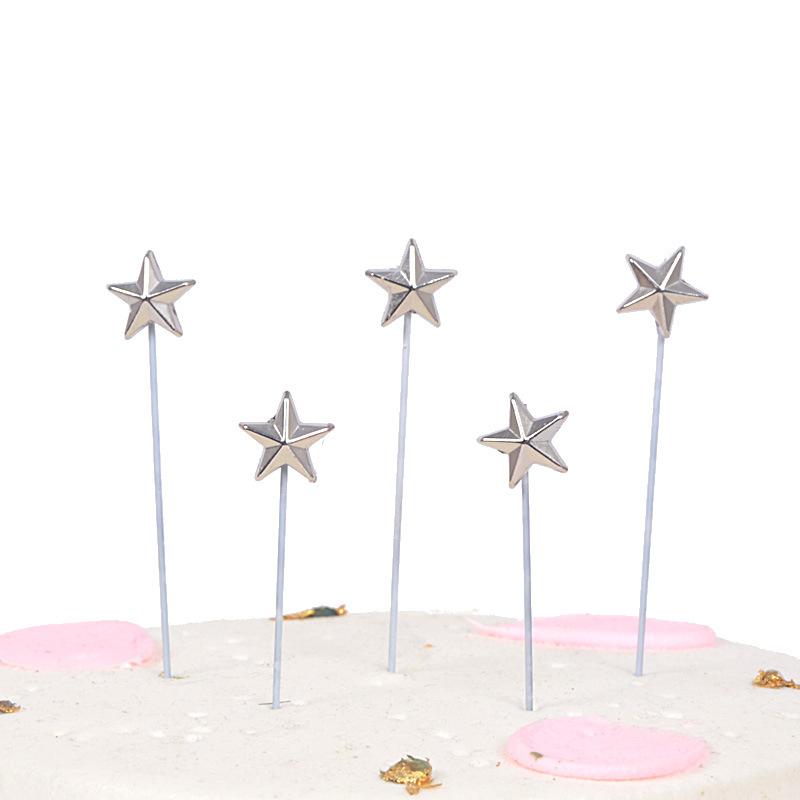 节日用品批发网红创意铂金小星星蛋糕装饰插牌百搭生日蛋糕装饰插牌 5个装白底实物图