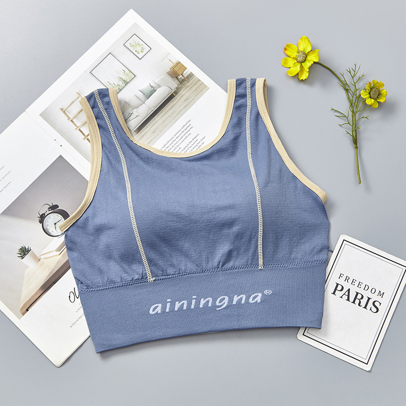 New English letter contrasting color long version thickened, with a beautiful chest, back wrap, seamless chest, tapering abdomen, wide shoulder straps, and outerwear underwear for women undefined