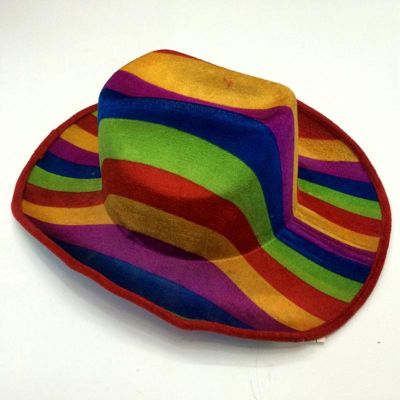 Foreign gay rainbow cowboy hat Festival party bar Composite Cowboy striped colorful striped cowboy hat details Picture