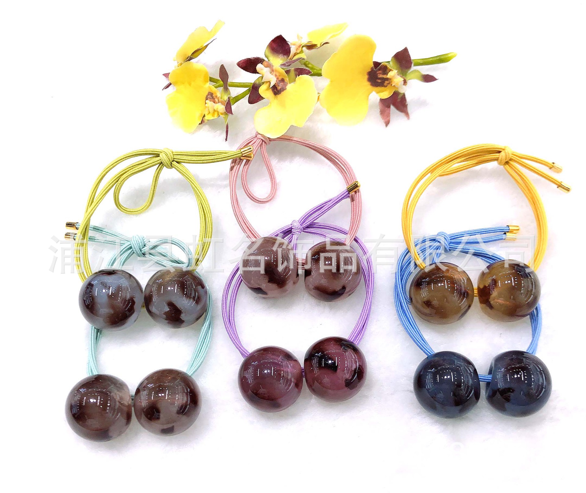Manufacturers direct leopard-print double bead hair rope headband female network red hair ponytail band hair ring gold rope buckle thumbnail