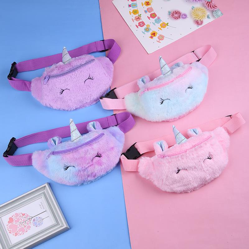 unicorn colorful plush waist bag for autumn and winter, new cartoon single-shoulder crossbody bag, embroidered by girls and students