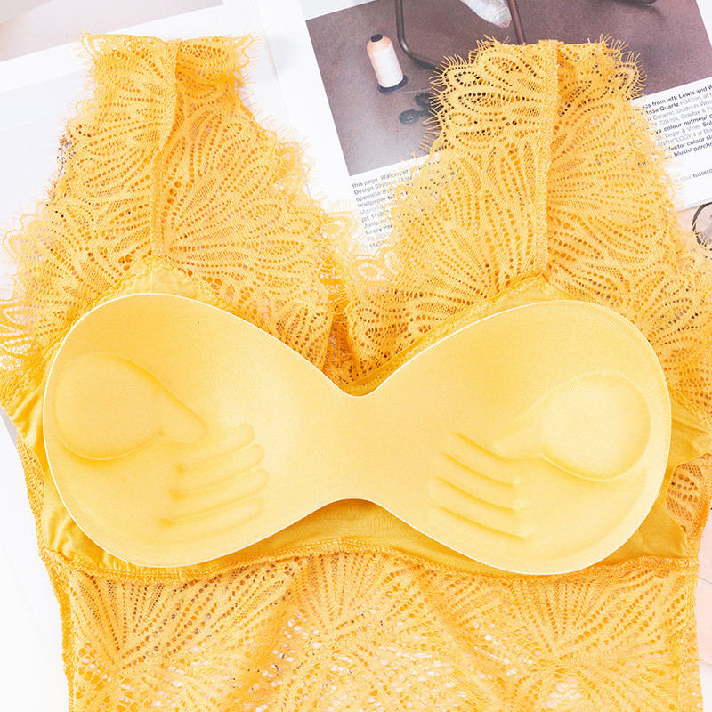 New full lace cutout V-neck, see-through beauty back, bra wrap, no bra base, small halter, thickened chest cushion, long vest Specification image