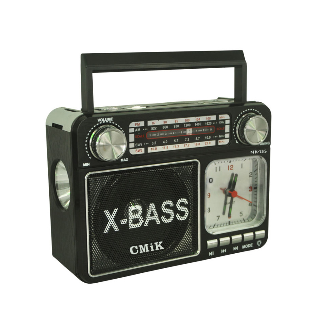 cmik multi-functional radio, retro full-band clock, card slot speaker, flashlight for export