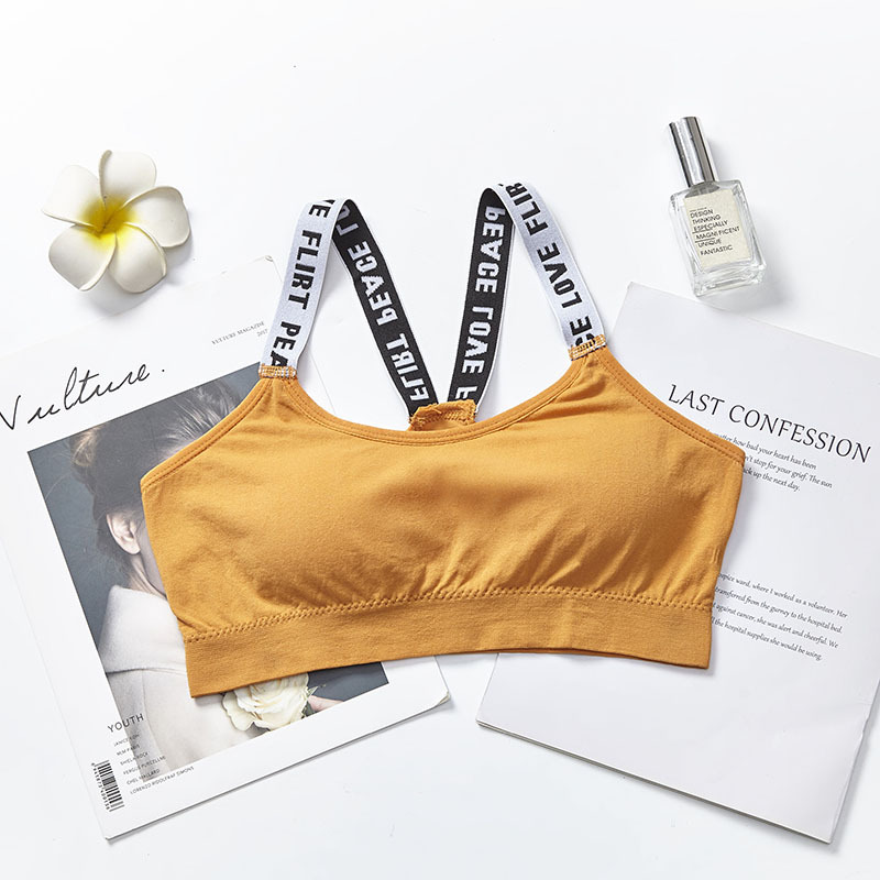 Cross-border multi-color seamless English letter double shoulder strap, beautiful back wrap, no steel ring, sports bra, strapless underwear for women undefined