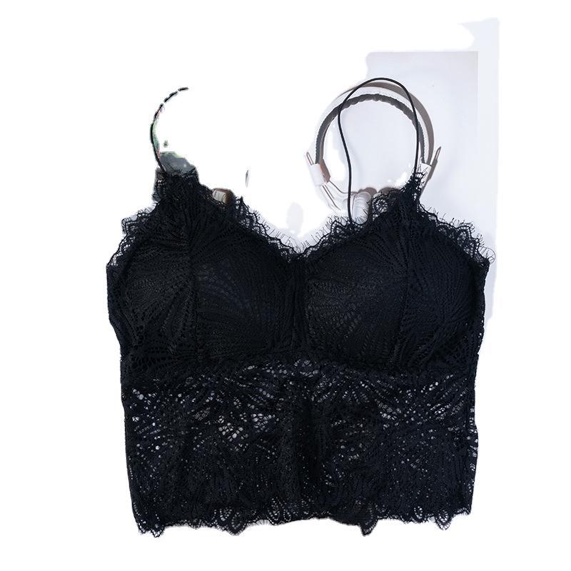 Summer new collection: Slim shoulder strap, eyelash, lace, beautiful back wrap, no steel ring, chest pad, base layer, halter top, women's strapless top Item Picture