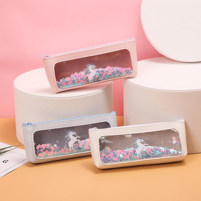 Rainbow Unicorn Flowing Sand Student Pencil Case, Colorful Summer New Children's and Girls' Storage Pencil case