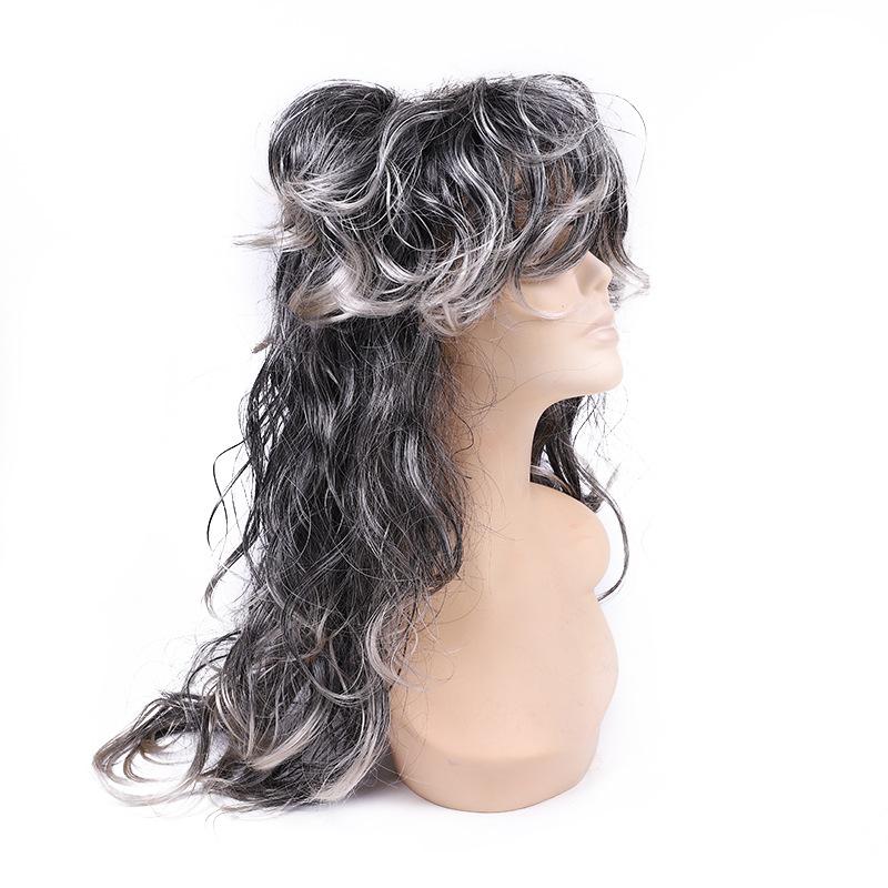Custom-made black and white long wavy wigs for foreign trade export and other styles of wigs foreign trade wigs Specification image