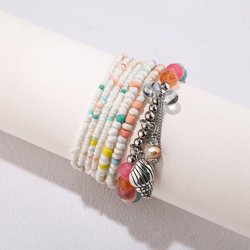 Bohemian ocean style multi-layer 100 pairs hand string metal shell pendant fashion natural stone bracelet wholesale