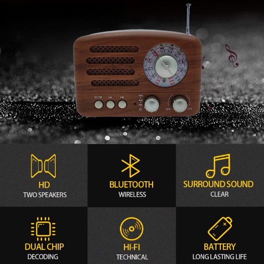 cmik's new retro Bluetooth speaker, radio card, subwoofer, creative gift, mini antique audio system details Picture
