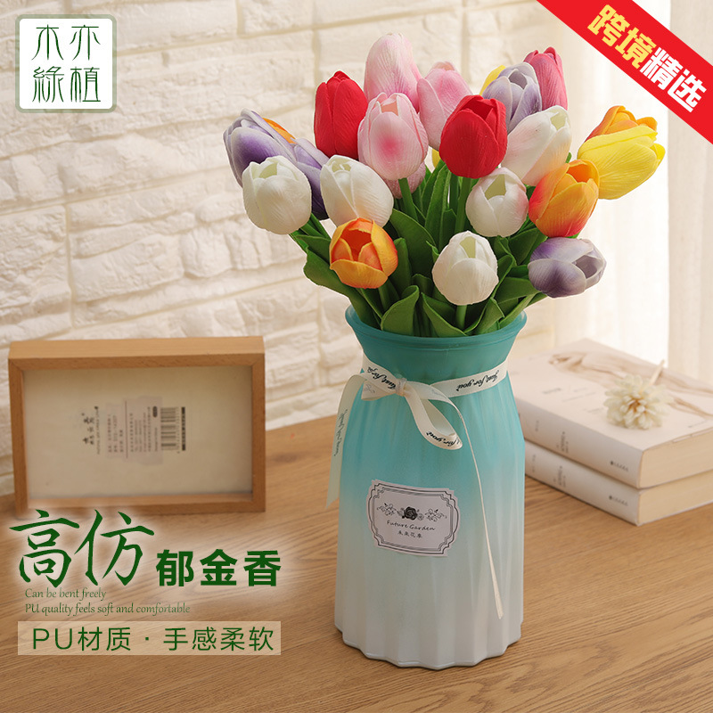 Emulación PU mini tulipán emulación flores flores falsas al por mayor comercio exterior transfronterizo boda flores de seda decoración del hogar flores