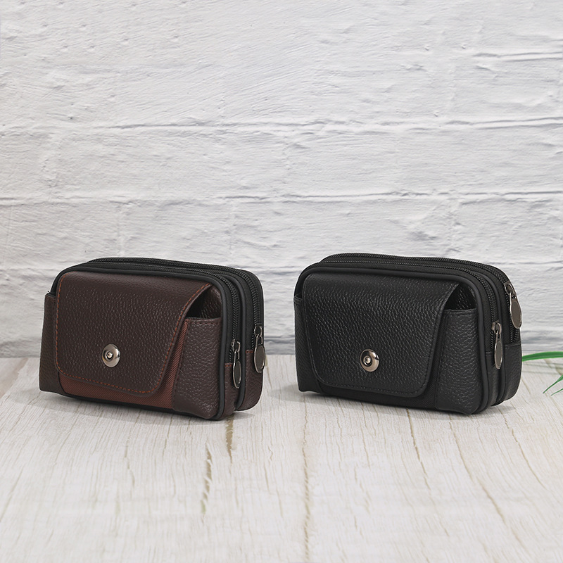 New Horizontal Vertical Mobile Phone Bag Men's Multi-Functional Leather Belt Mobile Phone Set Creative Mobile Phone Bag Gift Customization details Picture