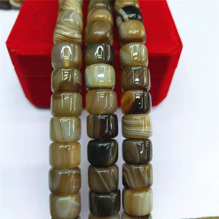 9*12MM天然咖啡条纹圆柱玛瑙散珠批发 DIY缠丝玛瑙鼓珠饰品配珠