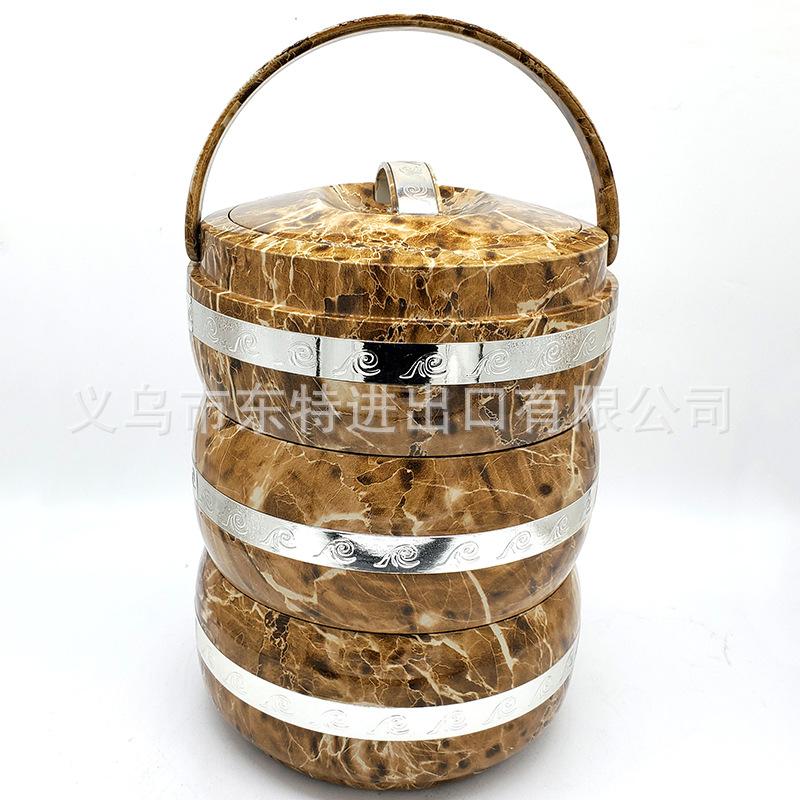 Stainless steel Japanese lunch box, multi-purpose round food compartment, family picnic, marble-patterned foreign trade picnic lunch box Specification image