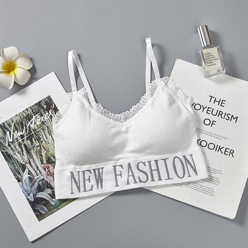 New fashion English letter lace adjustable shoulder strap beautiful back wrap chest wear yoga gathering strap chest cushion underwear for women undefined