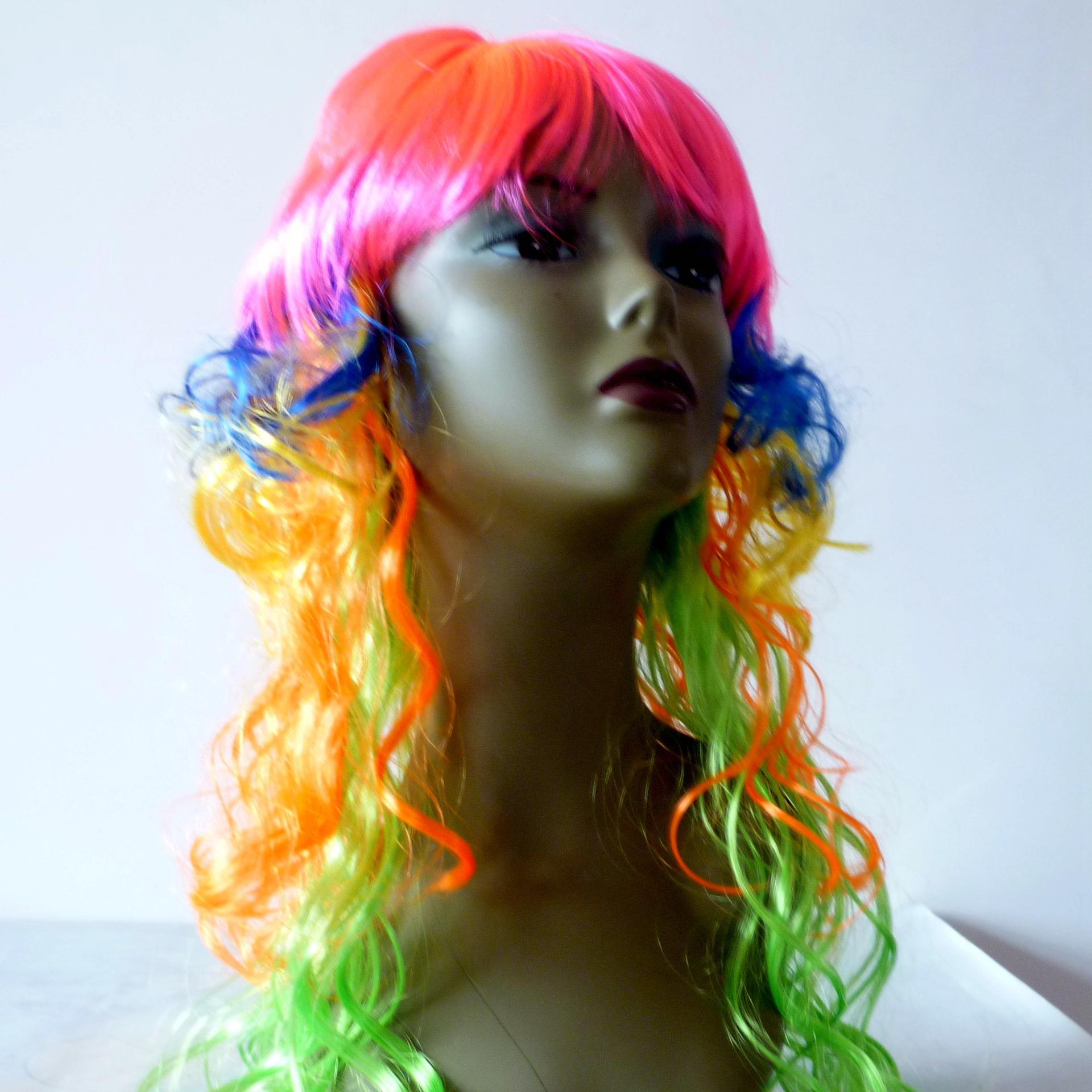 Four-color side-swept bangs washed gel wavy wigs for festivals, carnival parties, gatherings, foreign trade production and export of fake hair wigs