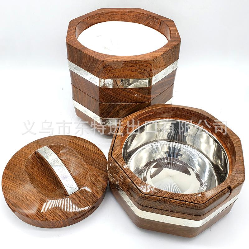 Stainless steel Japanese octagonal multi-layer bento box, wood-grain hand-held picnic lunch box, multi-purpose food grid gift lunch box Application Scenario