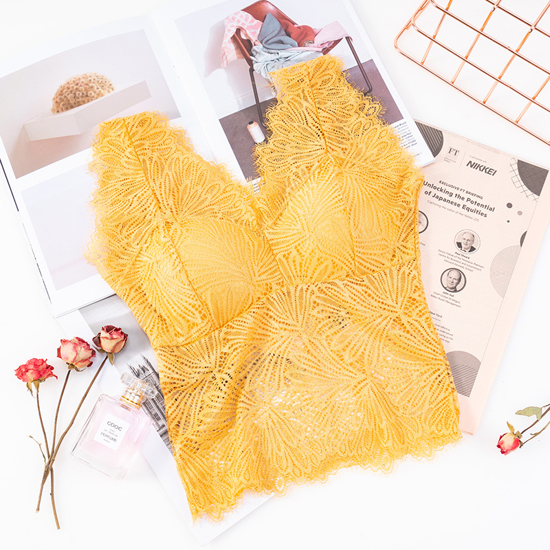 New full lace cutout V-neck, see-through beauty back, bra wrap, no bra base, small halter, thickened chest cushion, long vest undefined