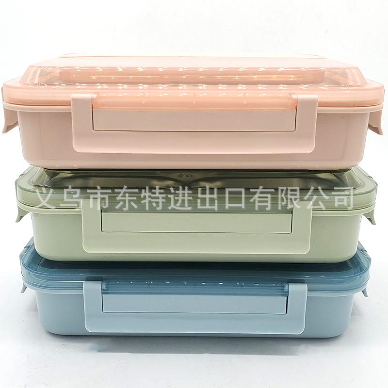 Factory direct sales stainless steel lunch box, double-layer 304 student lunch box, compartmentalized snap-on lunch box, with tableware available undefined