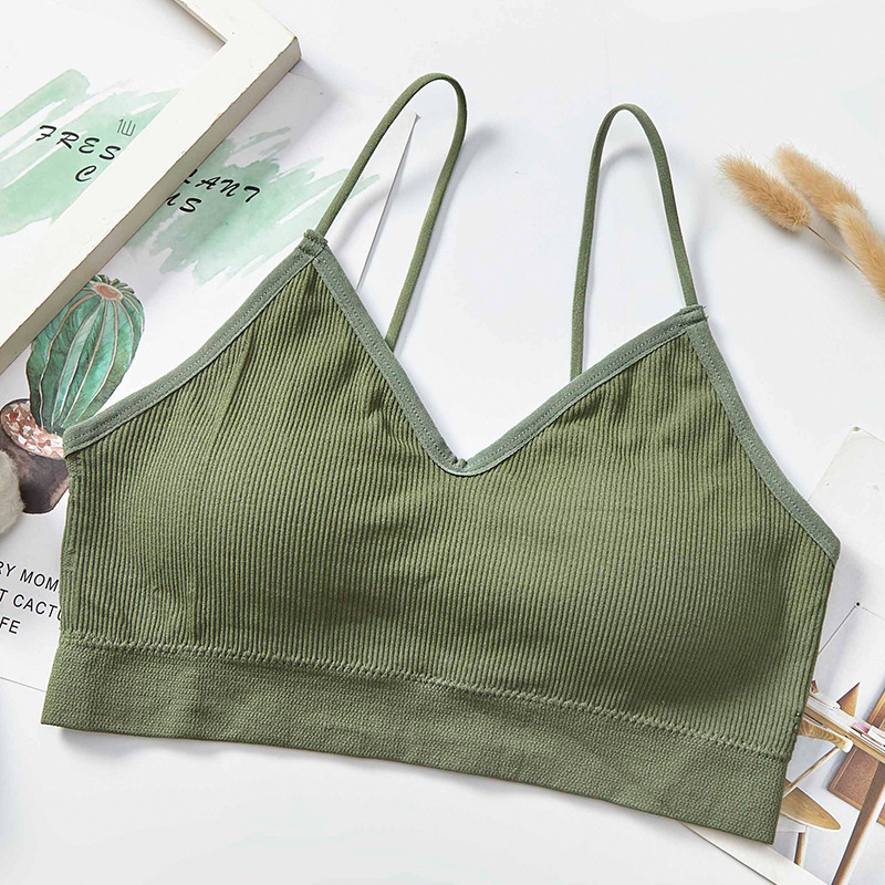 Threaded halter, beautiful back, chest wrap, fine shoulder strap, comfortable and breathable, solid-color underwear with chest pad, women's vest without steel ring undefined