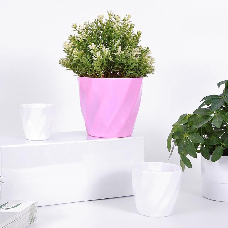 厂家供应新款5尺寸Y18斜纹系列密胺花盆 插花花盆 多肉花盆假花白底实物图