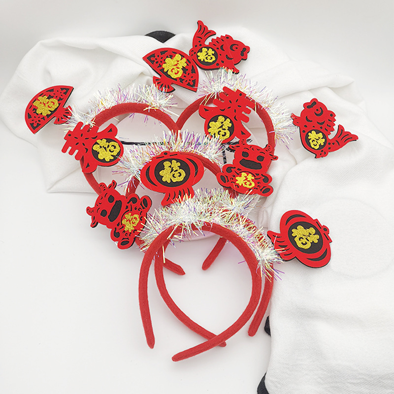 New Year's festive velvet retro headband creative and personalized props Funny headwear company event Cute plush headband details Picture