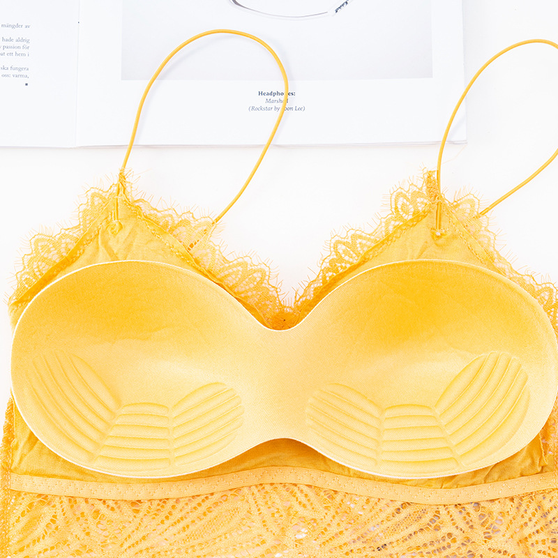 Summer new collection: Slim shoulder strap, eyelash, lace, beautiful back wrap, no steel ring, chest pad, base layer, halter top, women's strapless top Specification image