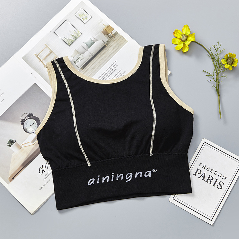 New English letter contrasting color long version thickened, with a beautiful chest, back wrap, seamless chest, tapering abdomen, wide shoulder straps, and outerwear underwear for women undefined