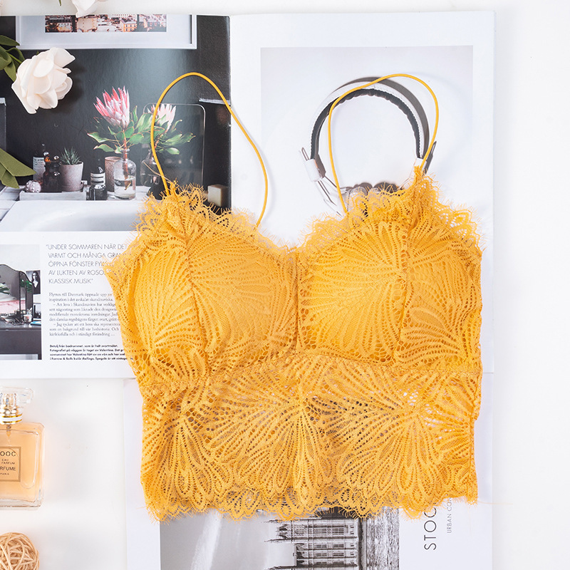 Summer new collection: Slim shoulder strap, eyelash, lace, beautiful back wrap, no steel ring, chest pad, base layer, halter top, women's strapless top undefined