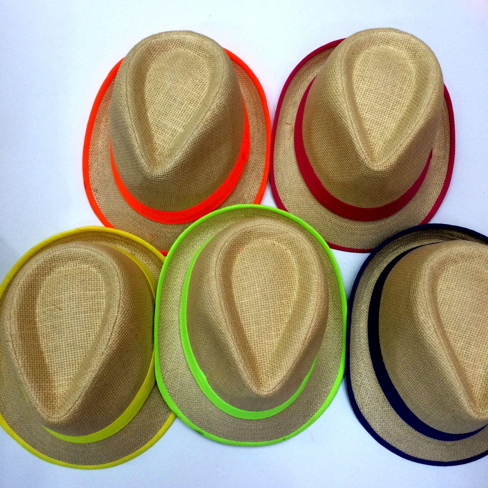 Mixed-color bright-colored fabric-trimmed straw-woven gift hats, beach sunshade hats, and various types of summer gift hats for export details Picture