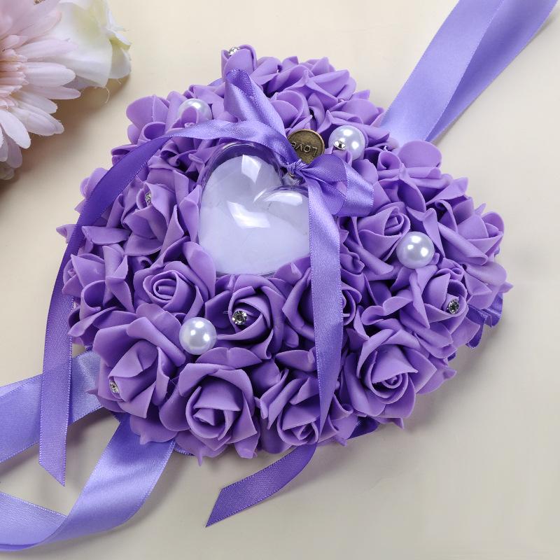 Cross-border foreign trade pe foam ring box, heart-shaped ring pillow, Western-style wedding supplies, rose pvc box packaging, hanging decoration Specification image