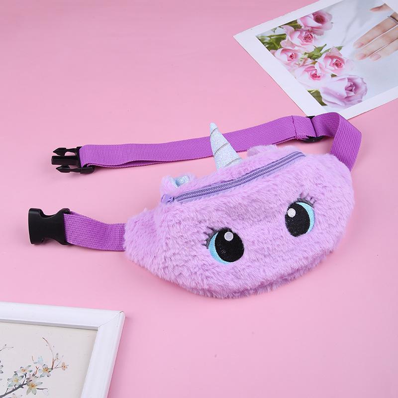 Unicorn cartoon plush single-shoulder bag, cute little girl, big eye waist bag, kindergarten children's crossbody bag, chest bag undefined