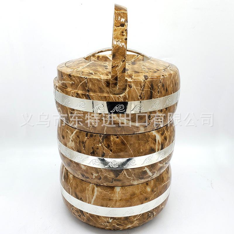 Stainless steel Japanese lunch box, multi-purpose round food compartment, family picnic, marble-patterned foreign trade picnic lunch box details Picture