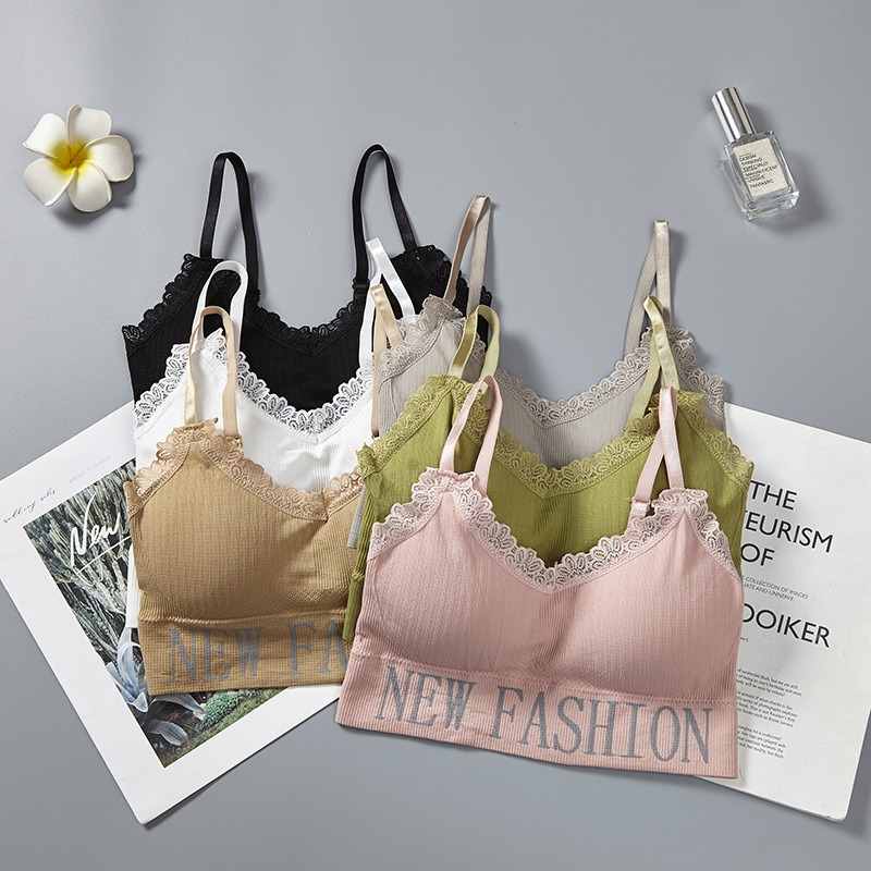 New fashion English letter lace adjustable shoulder strap beautiful back wrap chest wear yoga gathering strap chest cushion underwear for women Specification image