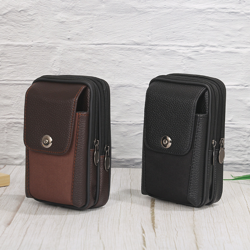 New Horizontal Vertical Mobile Phone Bag Men's Multi-Functional Leather Belt Mobile Phone Set Creative Mobile Phone Bag Gift Customization Specification drawing