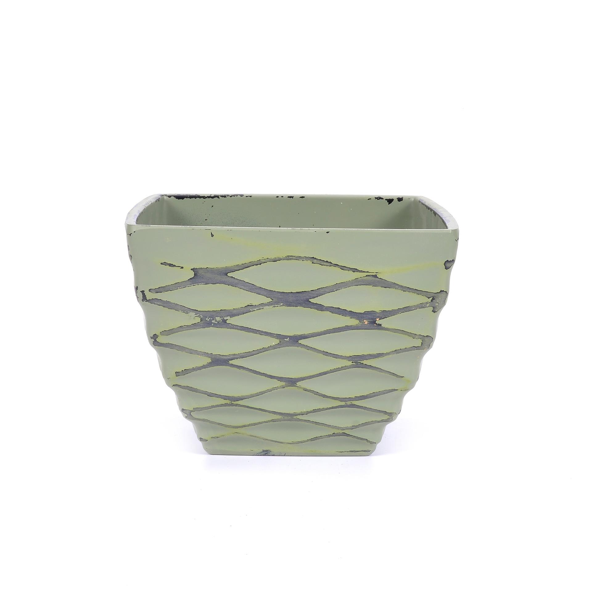 The manufacturer's aged effect: 3-sized concave square plastic flowerpots, succulent flowerpots, aged square flowerpots, and porcelain imitation Specification image