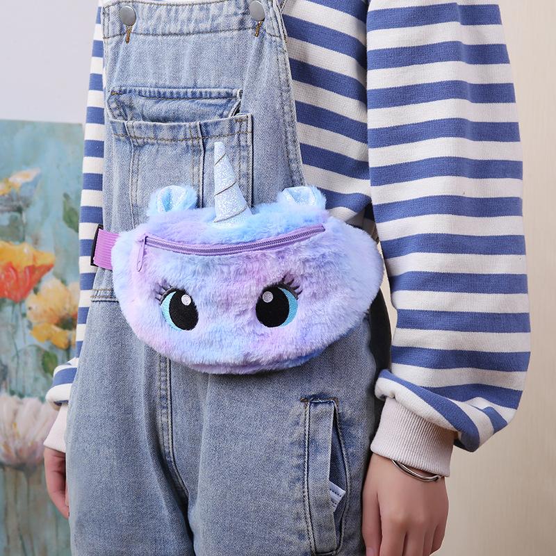 Unicorn cartoon plush single-shoulder bag, cute little girl, big eye waist bag, kindergarten children's crossbody bag, chest bag Application Scenario