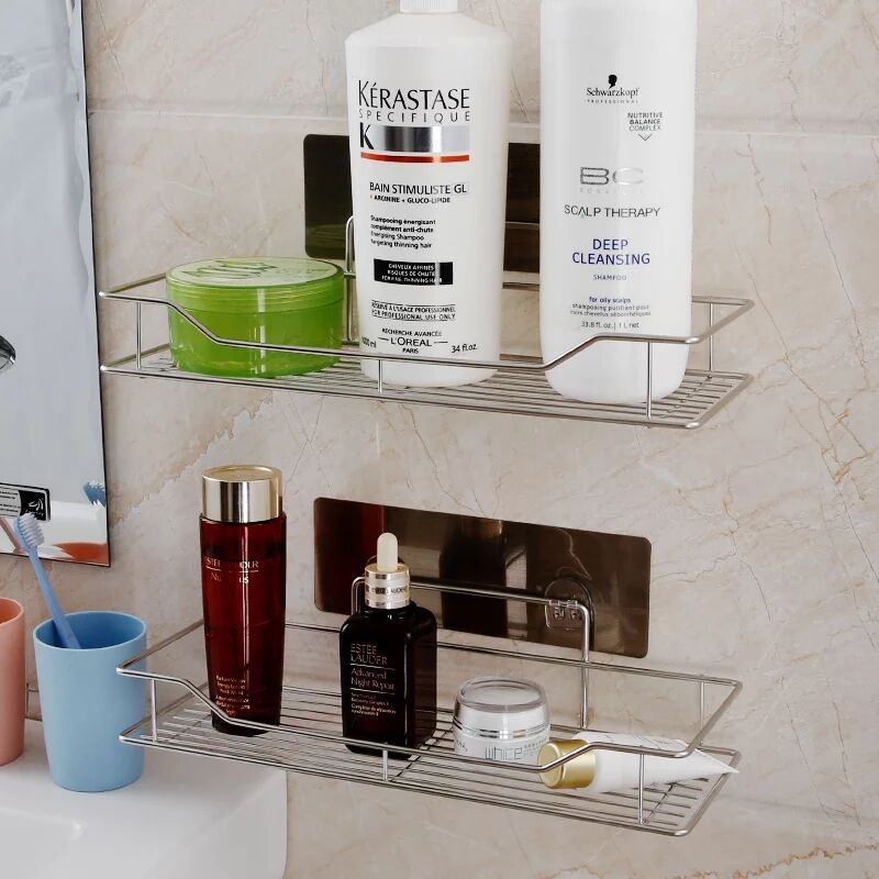 Seamless stainless steel beveled shelf, bathroom cosmetics shelf, space-saving, no need for drilling, strong wall shelf Specification drawing