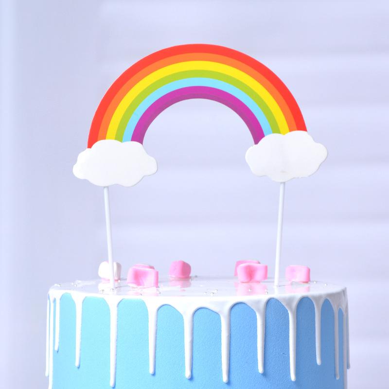 节日用品蛋糕装饰大彩虹生日彩虹套装派对蛋糕插件烘焙用品甜品台蛋糕插牌