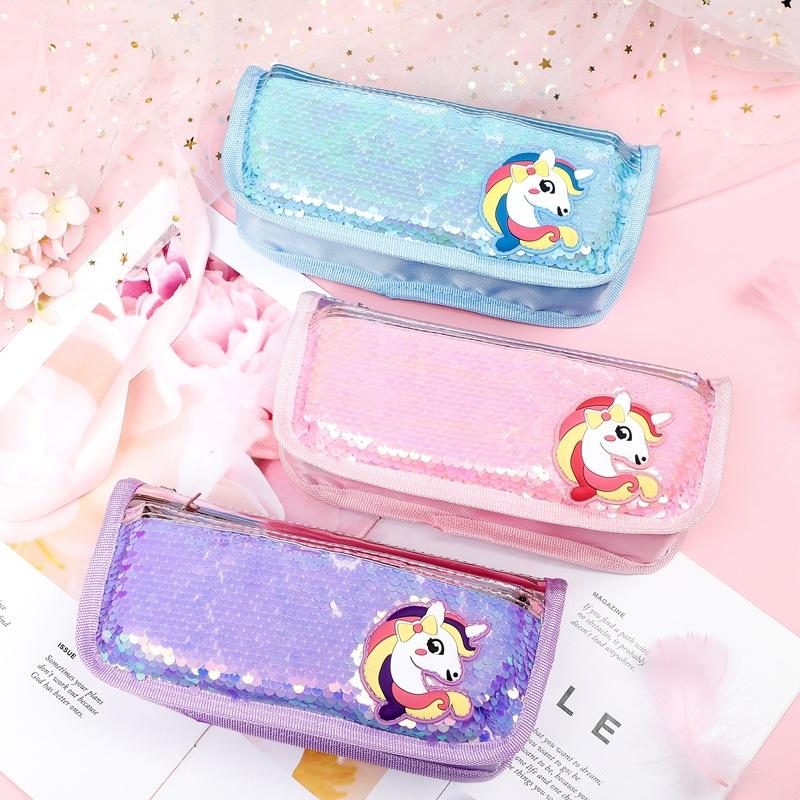 Korean minimalist canvas unicorn pencil case, a girl's fresh and portable large-capacity stationery bag, student pencil case
