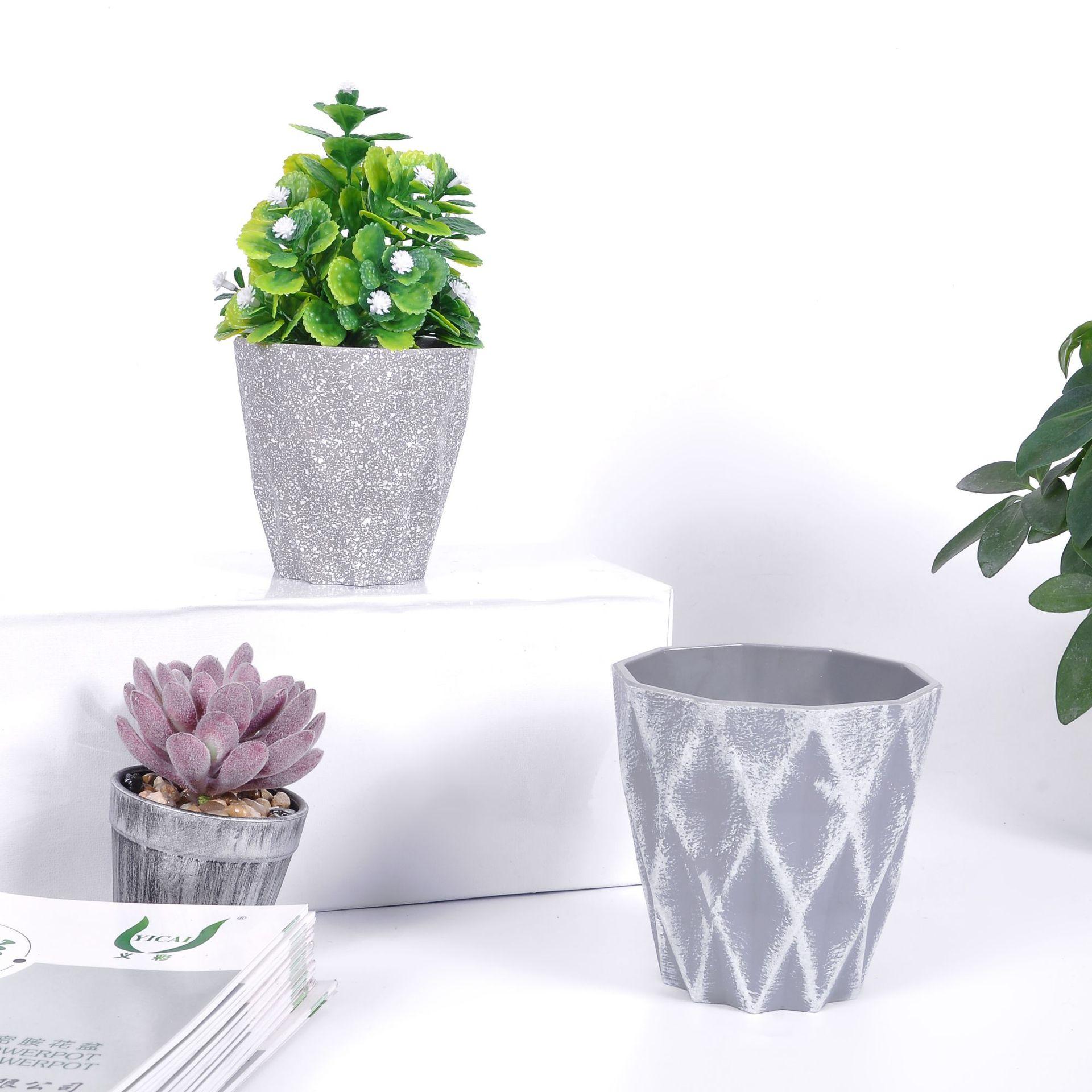 Nordic creative cement flowerpots, cylindrical and rhombic irregular succulent plants, office desktop potted plants with trays details Picture