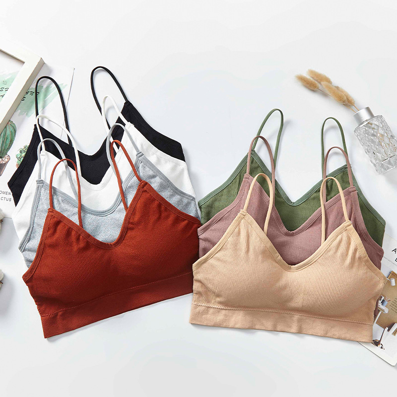 Threaded halter, beautiful back, chest wrap, fine shoulder strap, comfortable and breathable, solid-color underwear with chest pad, women's vest without steel ring Specification image