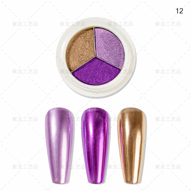 指妃跨境爆款 紫色大地色三色盘固态不飞粉镜面钛金粉美甲魔镜粉详情图11