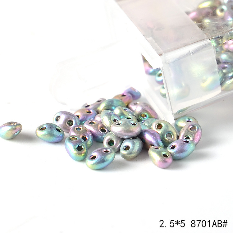 Czech imported glass rice beads 2.5x5 double hole electroplated rice beads bracelet material accessories loose beads 10g