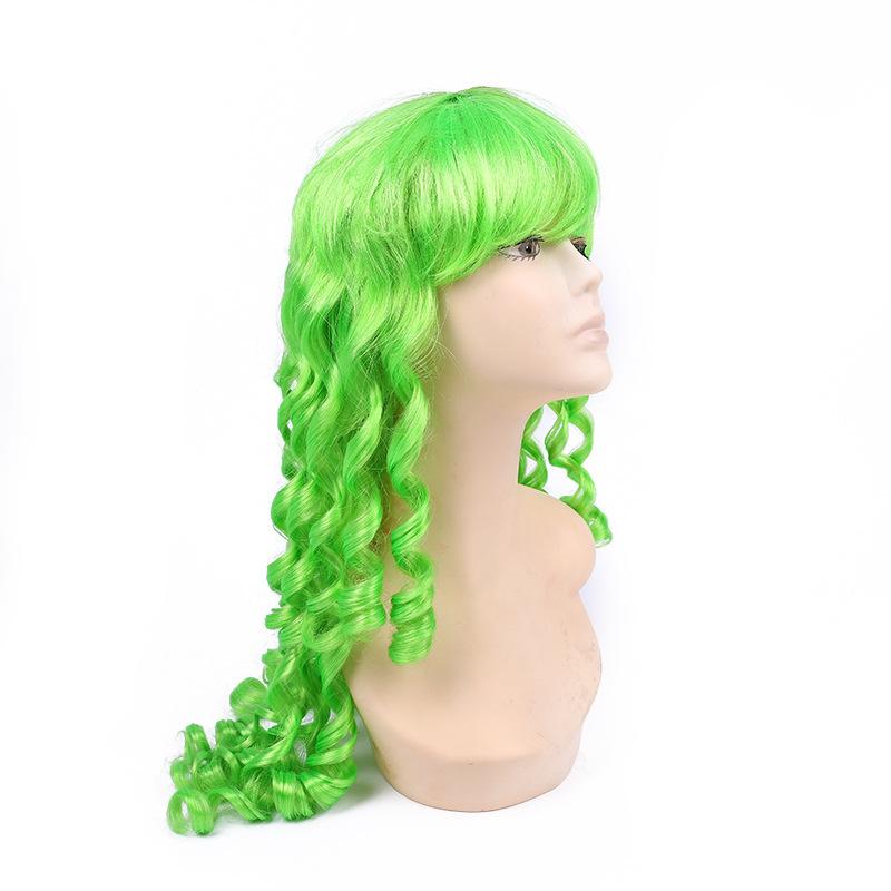 Qianfang Festival wig hat, green long curly hair, fashionable and gorgeous bar prop, charming and attractive wig, long curly hair 1666 Item Picture