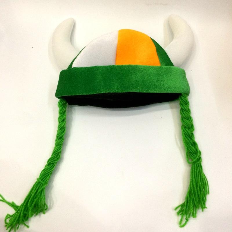 Qianfang Festival wig hat, two ox horns, two woolen braids, fan hat for export, custom-made World Cup festival hat 2542 details Picture